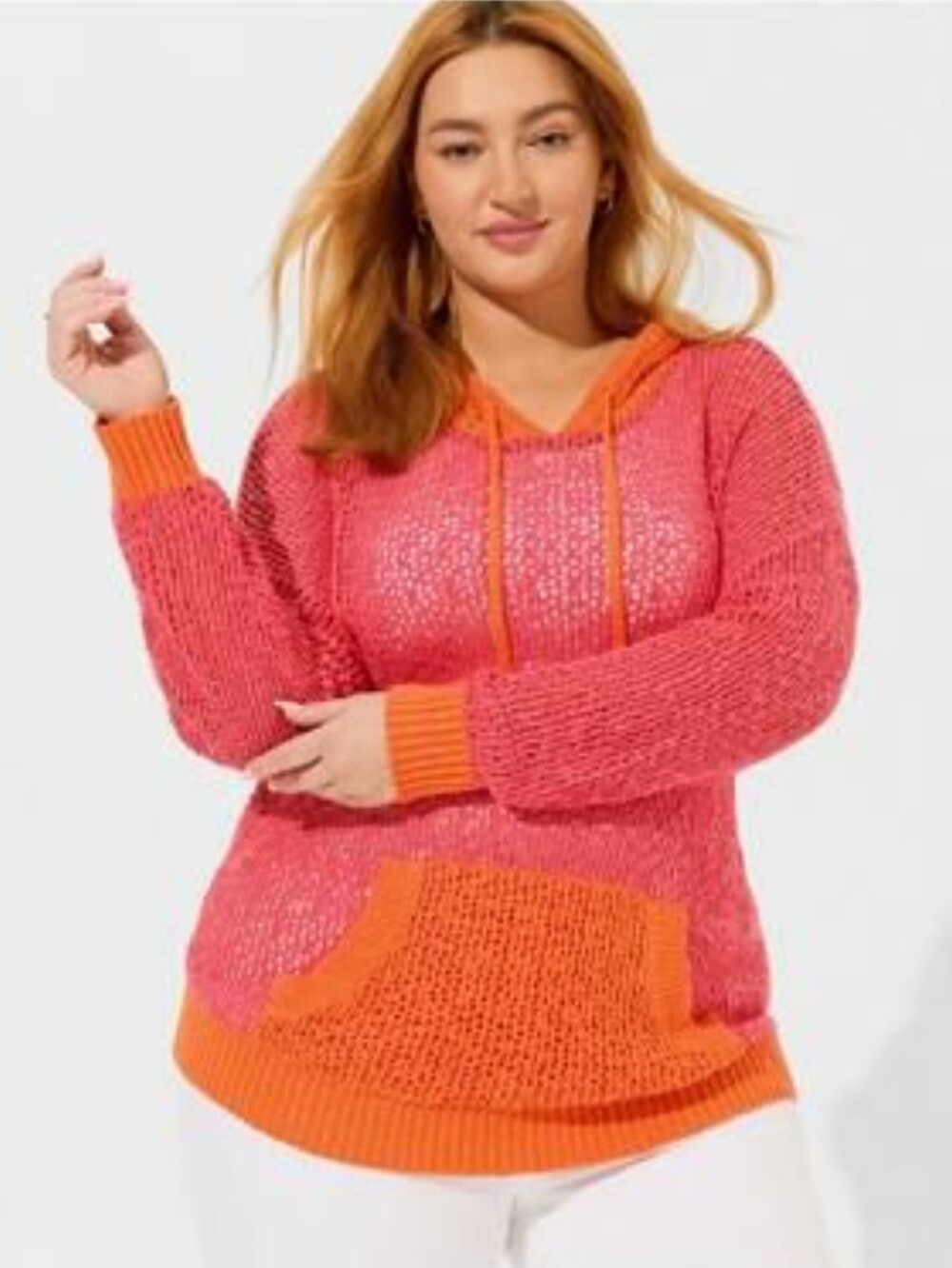Torrid Open-Knit Pointelle Pullover Hoodie Women's/ 1